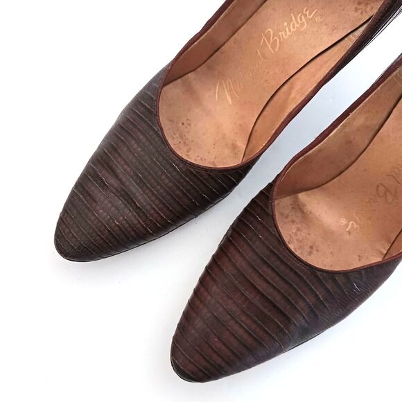 VTG 50s Natural Bridge Genuine Lizard Brown Leather Pump Sz 8.5 Narrow - Picture 6 of 11